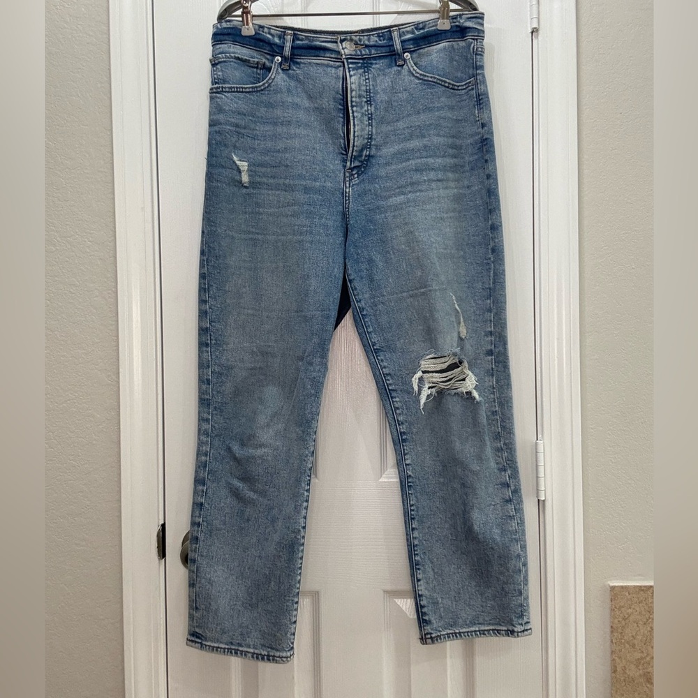 Express Blue Relaxed Jeans with Distressed Details